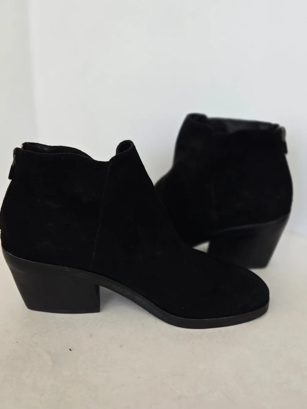 Eileen Fisher Black Suede Ankle Booties with Chunky Heel